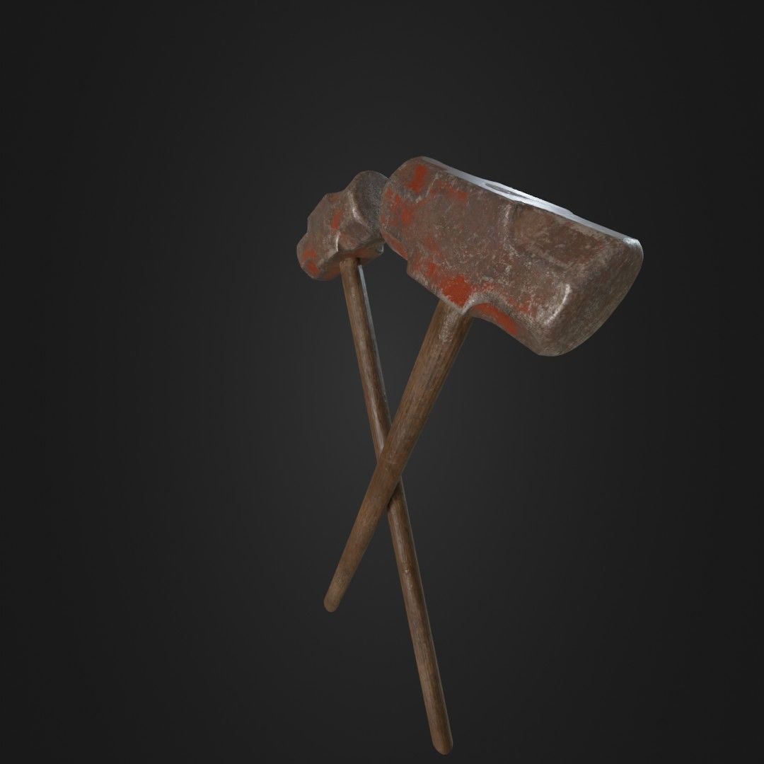 Old Worn Sledgehammer Low-poly 3D model_35