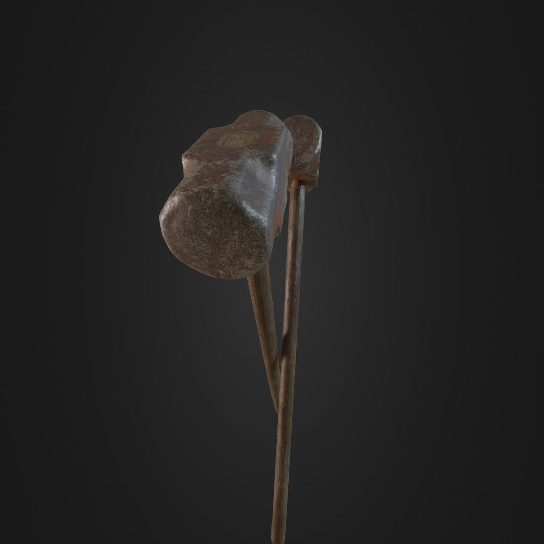 Old Worn Sledgehammer Low-poly 3D model_30