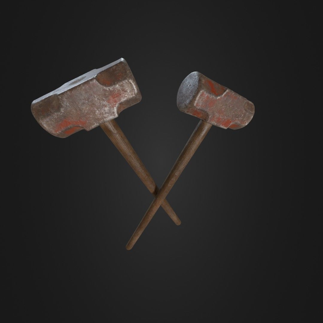 Old Worn Sledgehammer Low-poly 3D model_3