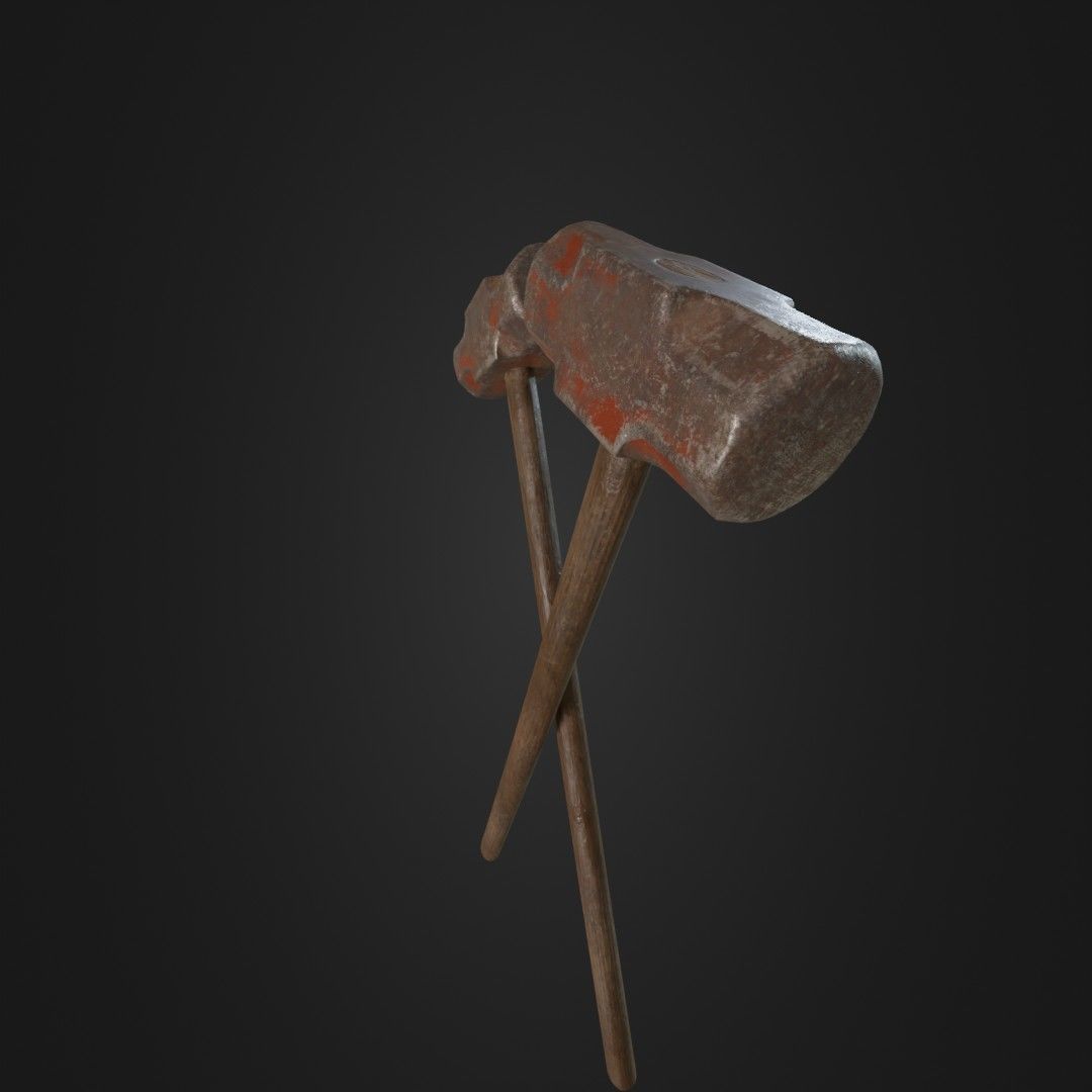 Old Worn Sledgehammer Low-poly 3D model_34