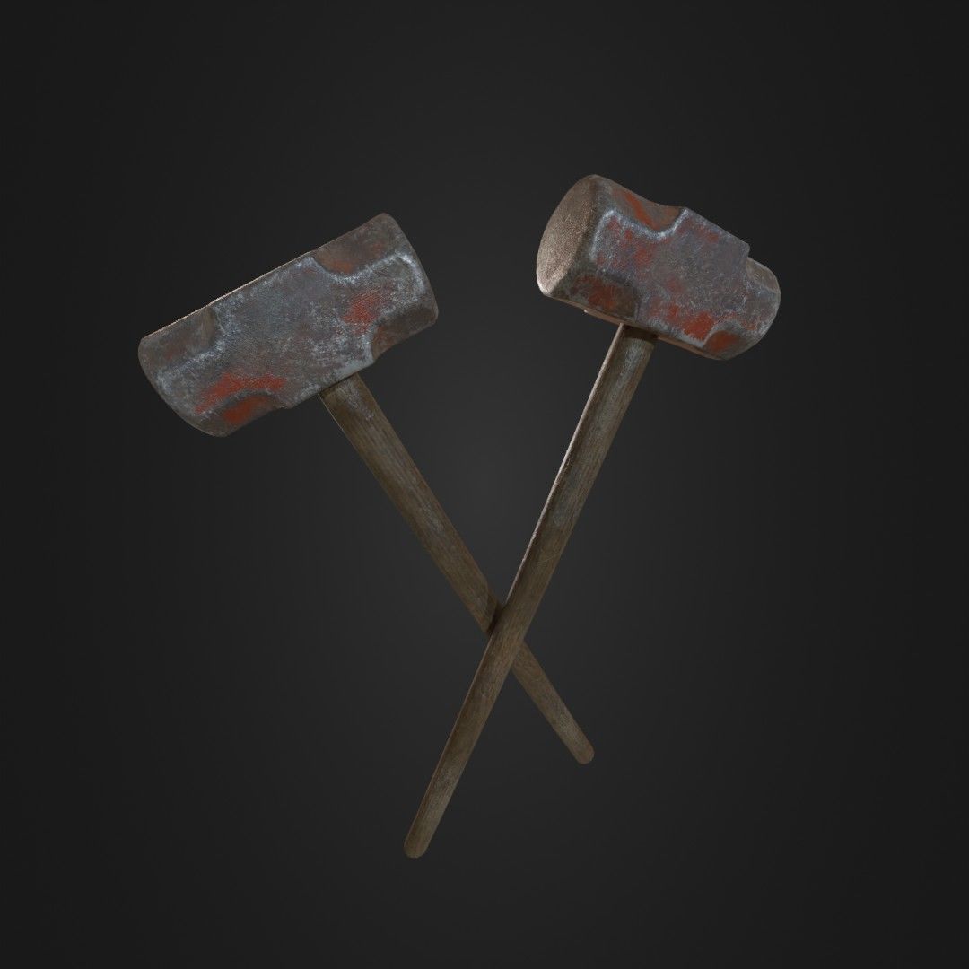 Old Worn Sledgehammer Low-poly 3D model_23