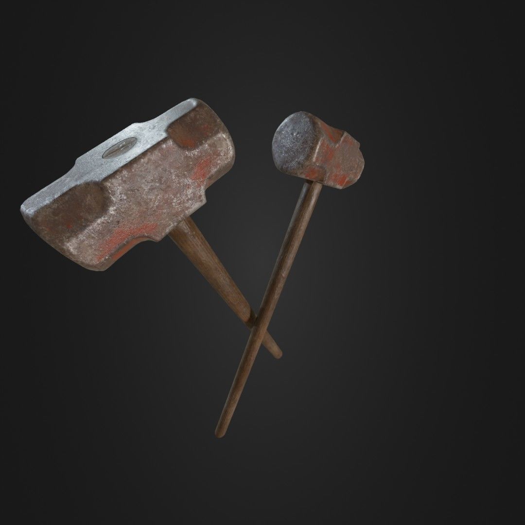 Old Worn Sledgehammer Low-poly 3D model_6