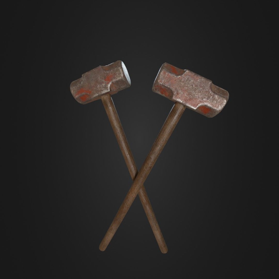 Old Worn Sledgehammer Low-poly 3D model_40