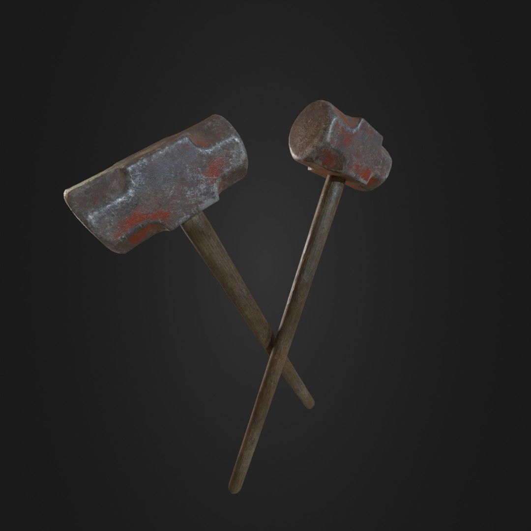 Old Worn Sledgehammer Low-poly 3D model_25