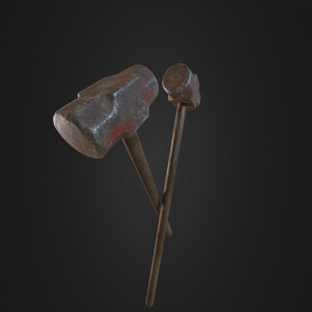Old Worn Sledgehammer Low-poly 3D model_28