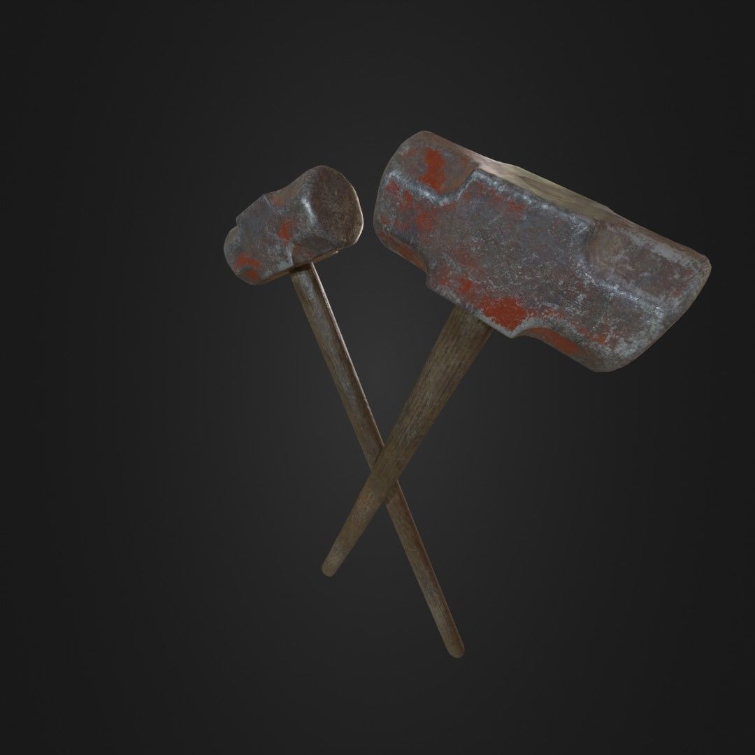 Old Worn Sledgehammer Low-poly 3D model_17