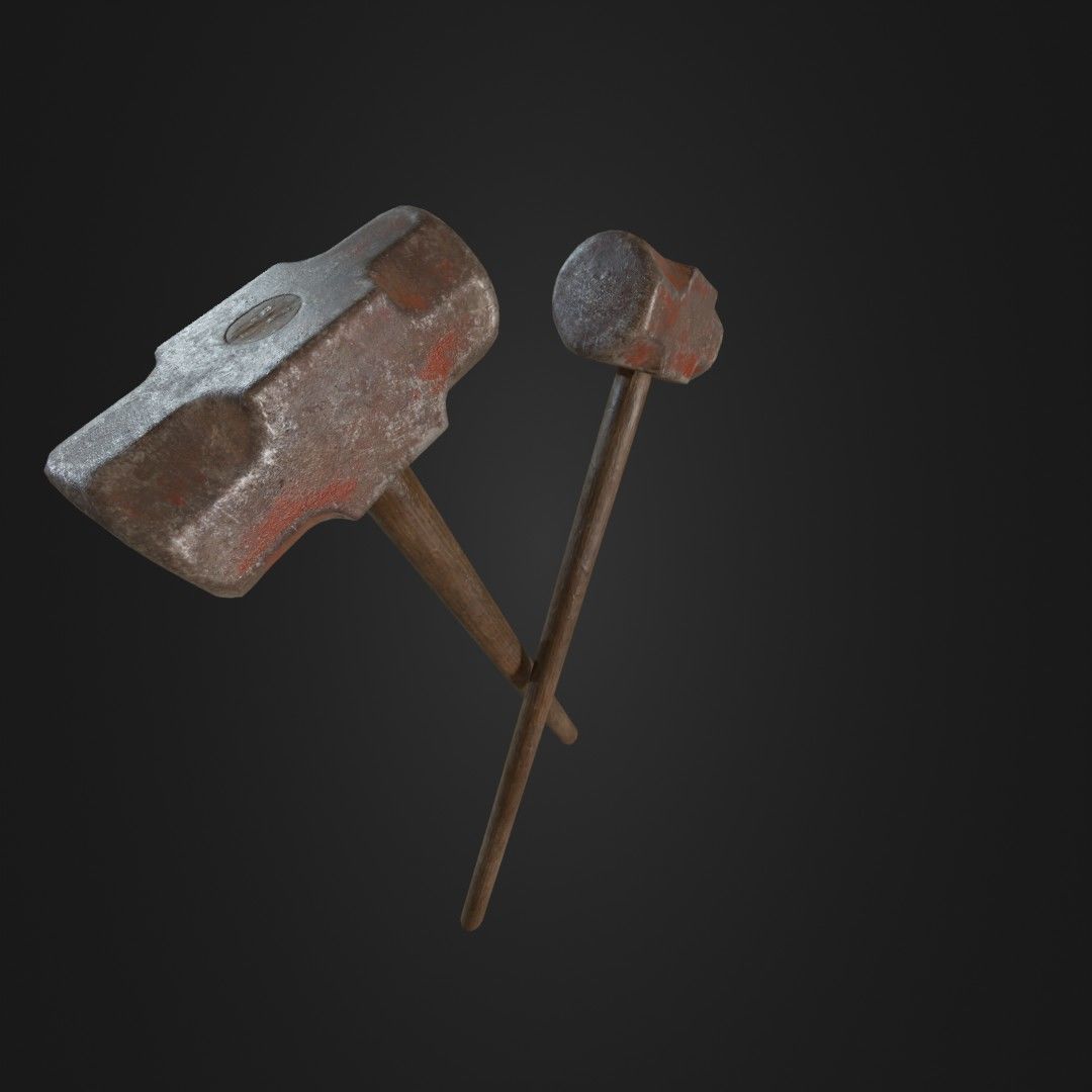 Old Worn Sledgehammer Low-poly 3D model_7