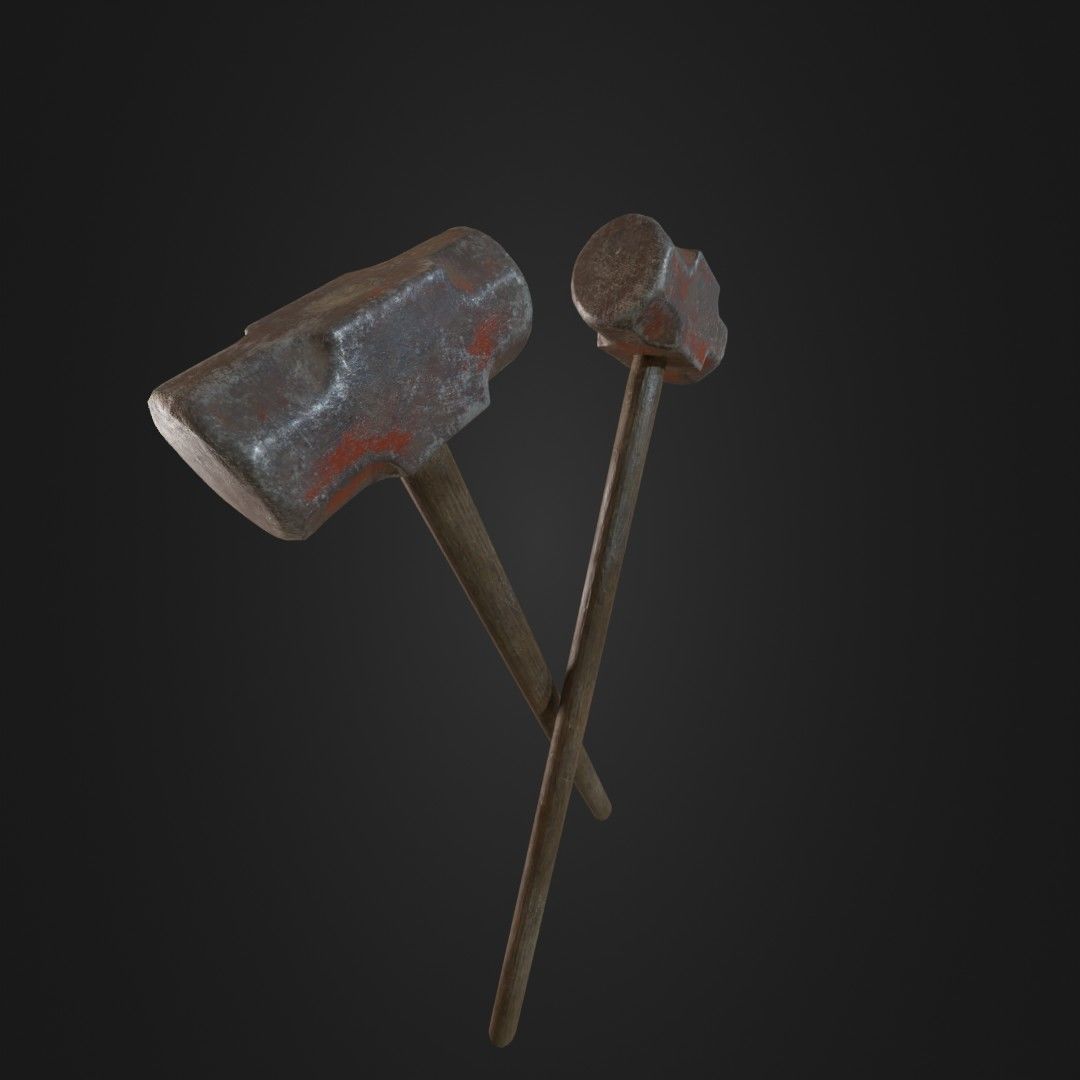Old Worn Sledgehammer Low-poly 3D model_27