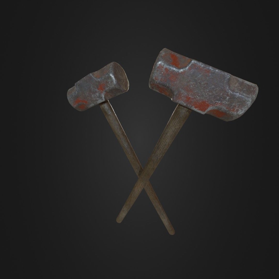 Old Worn Sledgehammer Low-poly 3D model_19