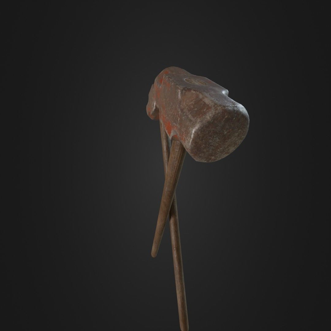 Old Worn Sledgehammer Low-poly 3D model_33