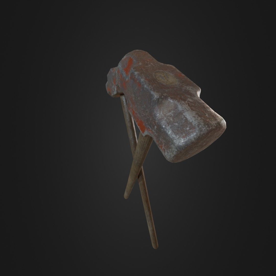 Old Worn Sledgehammer Low-poly 3D model_14