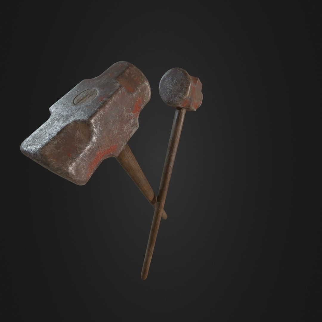 Old Worn Sledgehammer Low-poly 3D model_8