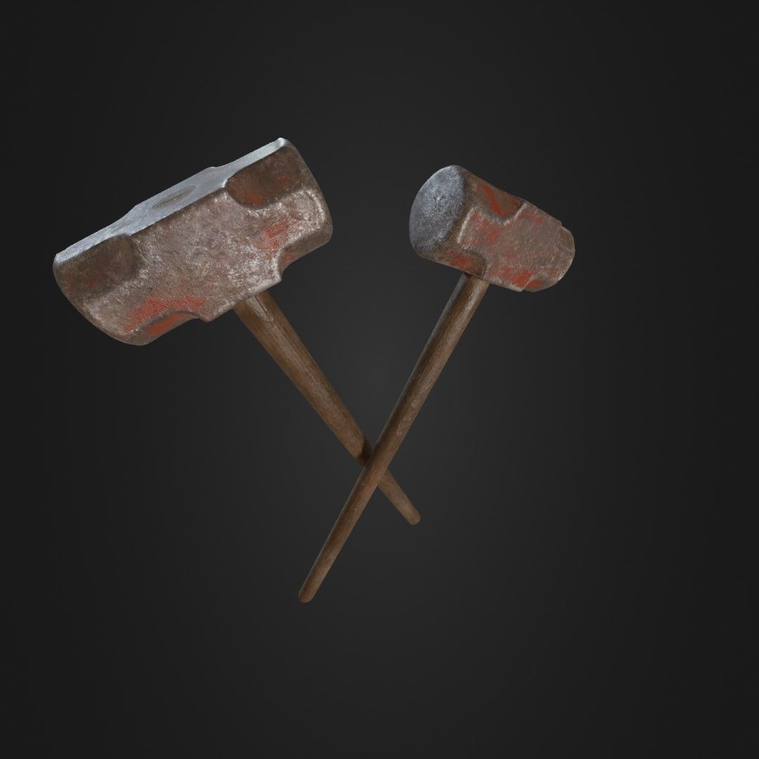 Old Worn Sledgehammer Low-poly 3D model_4