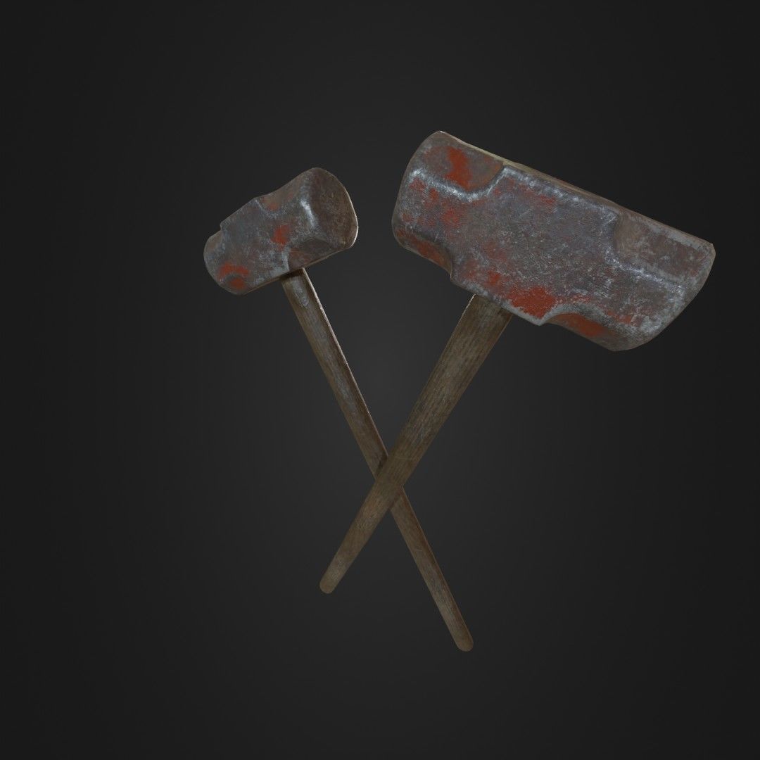 Old Worn Sledgehammer Low-poly 3D model_18