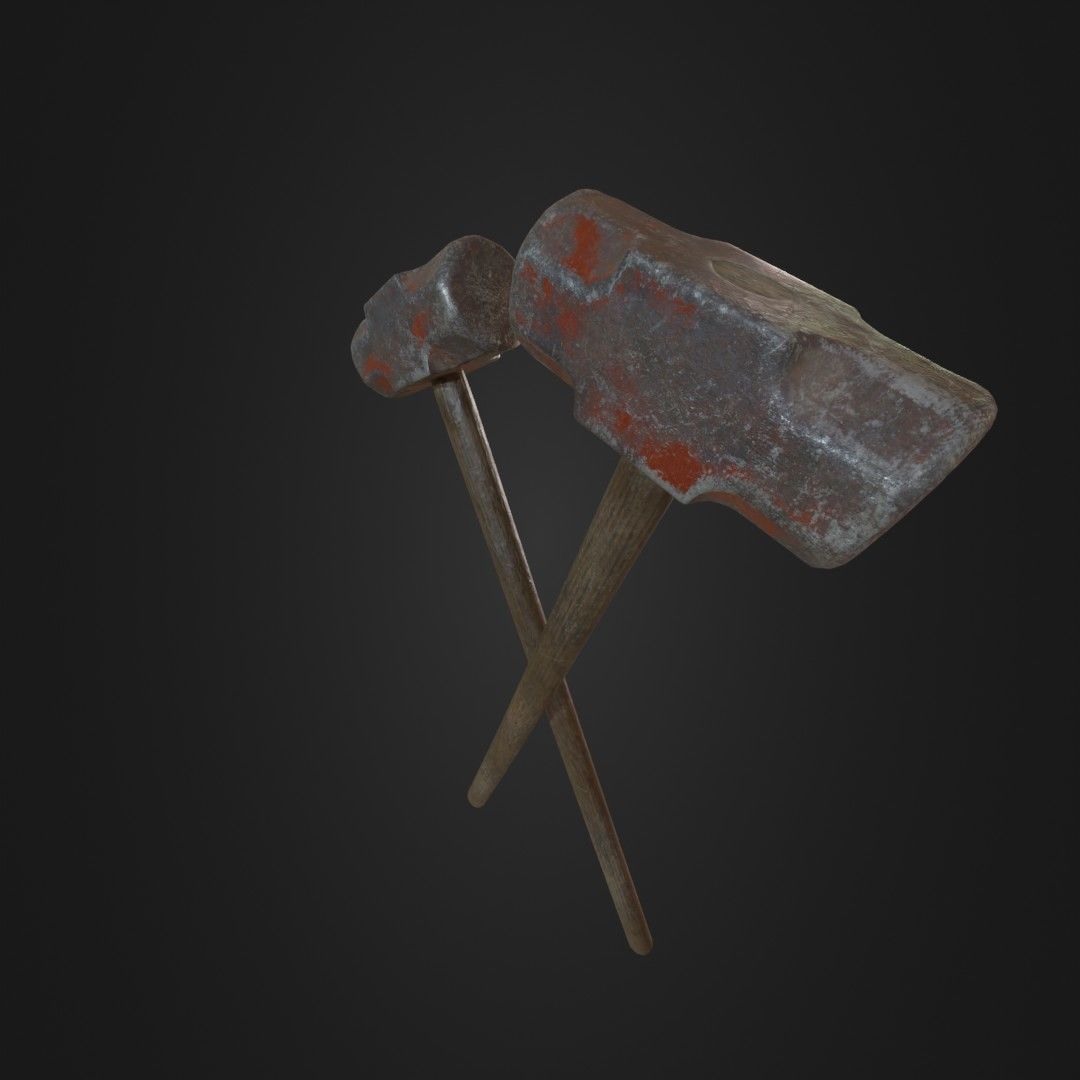 Old Worn Sledgehammer Low-poly 3D model_16