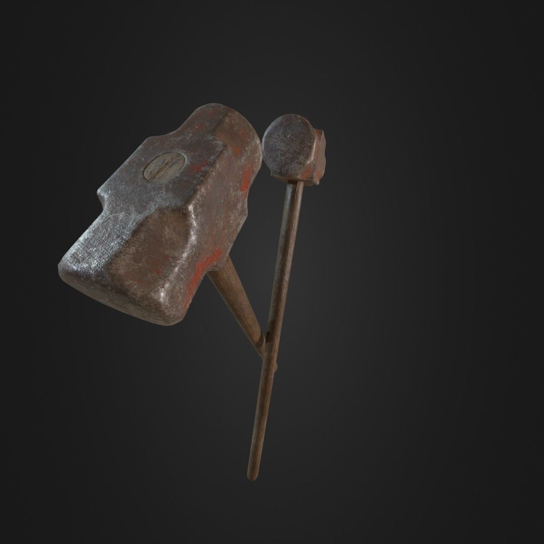 Old Worn Sledgehammer Low-poly 3D model_9