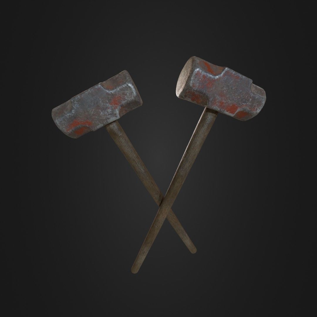Old Worn Sledgehammer Low-poly 3D model_22