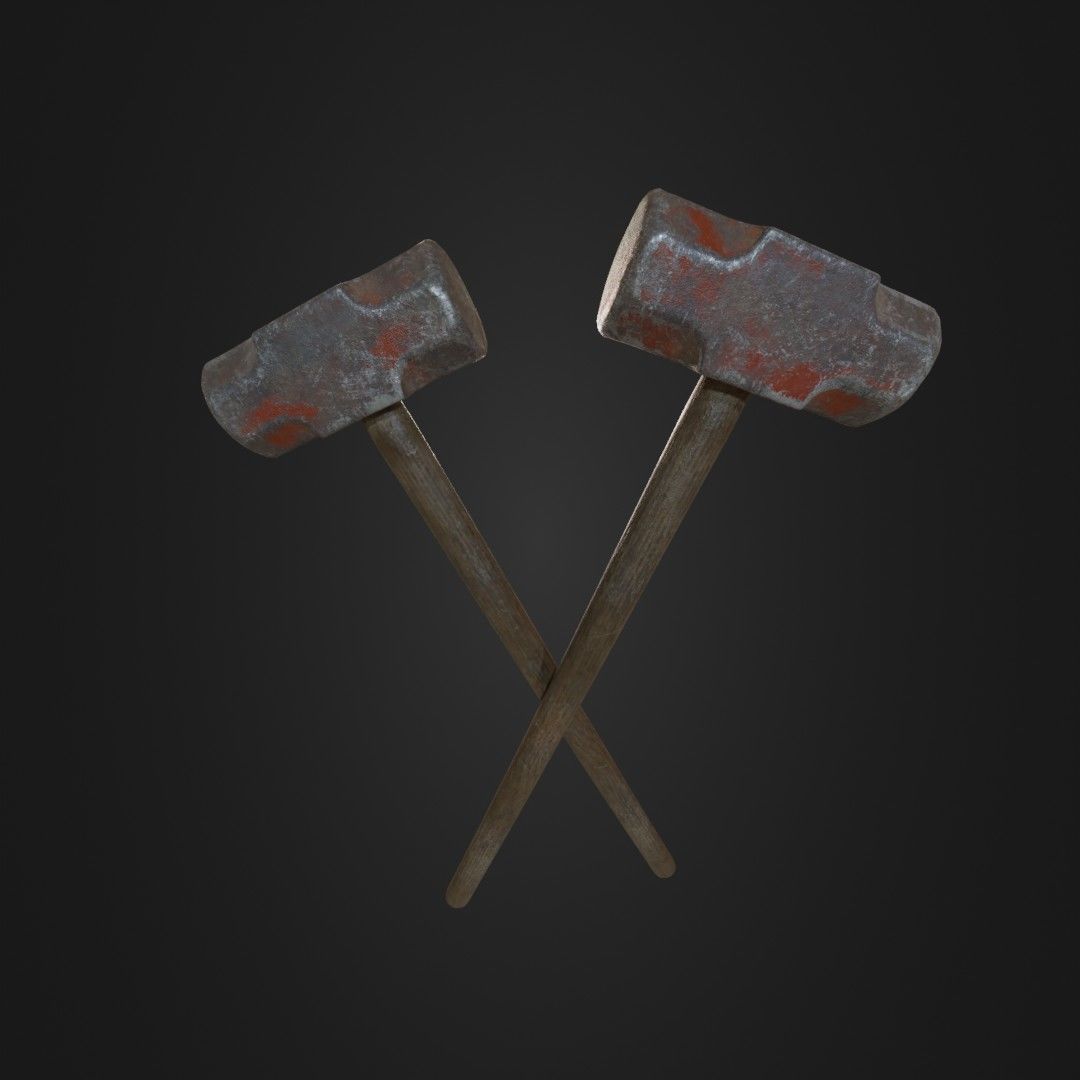 Old Worn Sledgehammer Low-poly 3D model_21