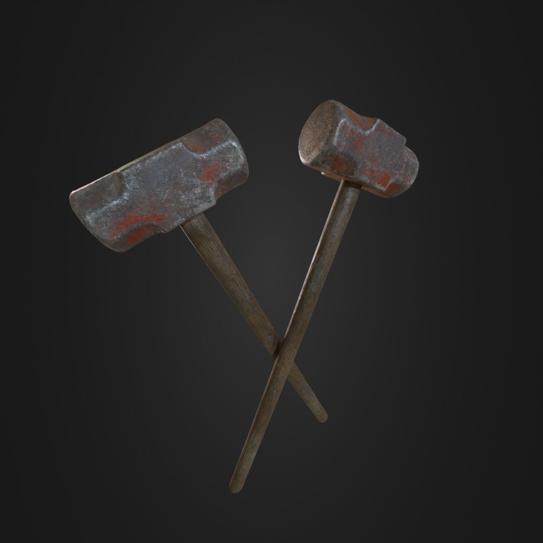 Old Worn Sledgehammer Low-poly 3D model_24