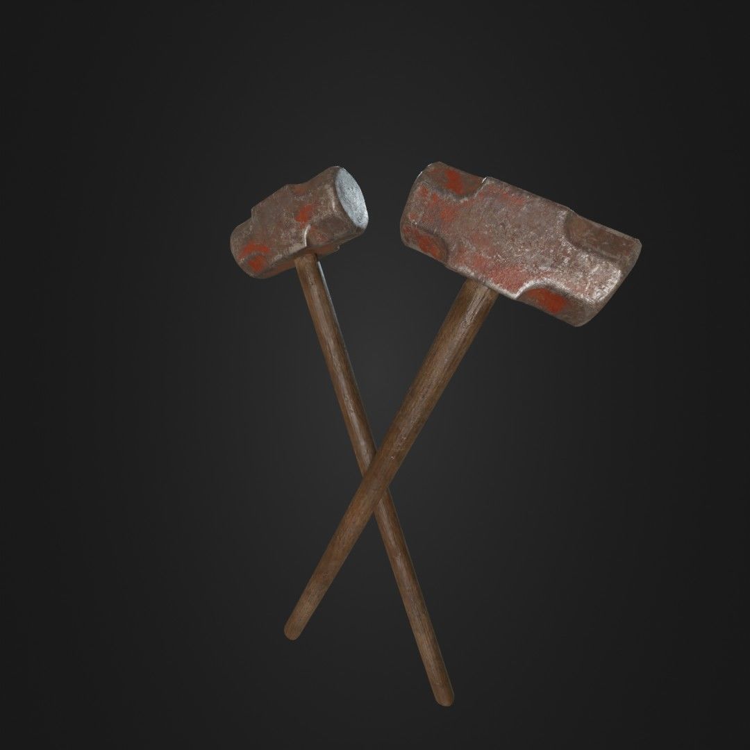 Old Worn Sledgehammer Low-poly 3D model_38