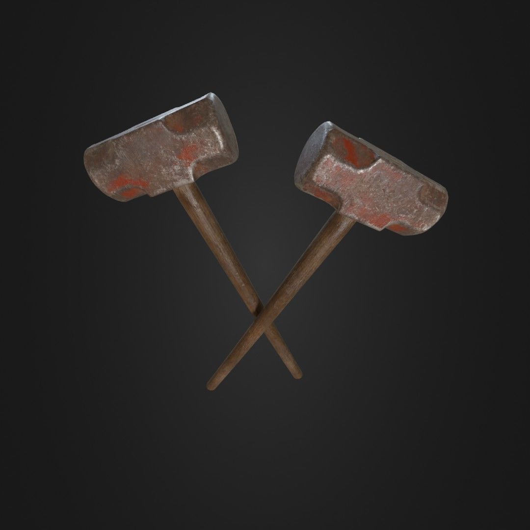 Old Worn Sledgehammer Low-poly 3D model_1