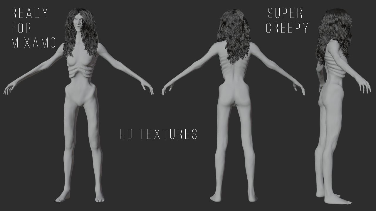 Creepy Horror Woman 3D model_6