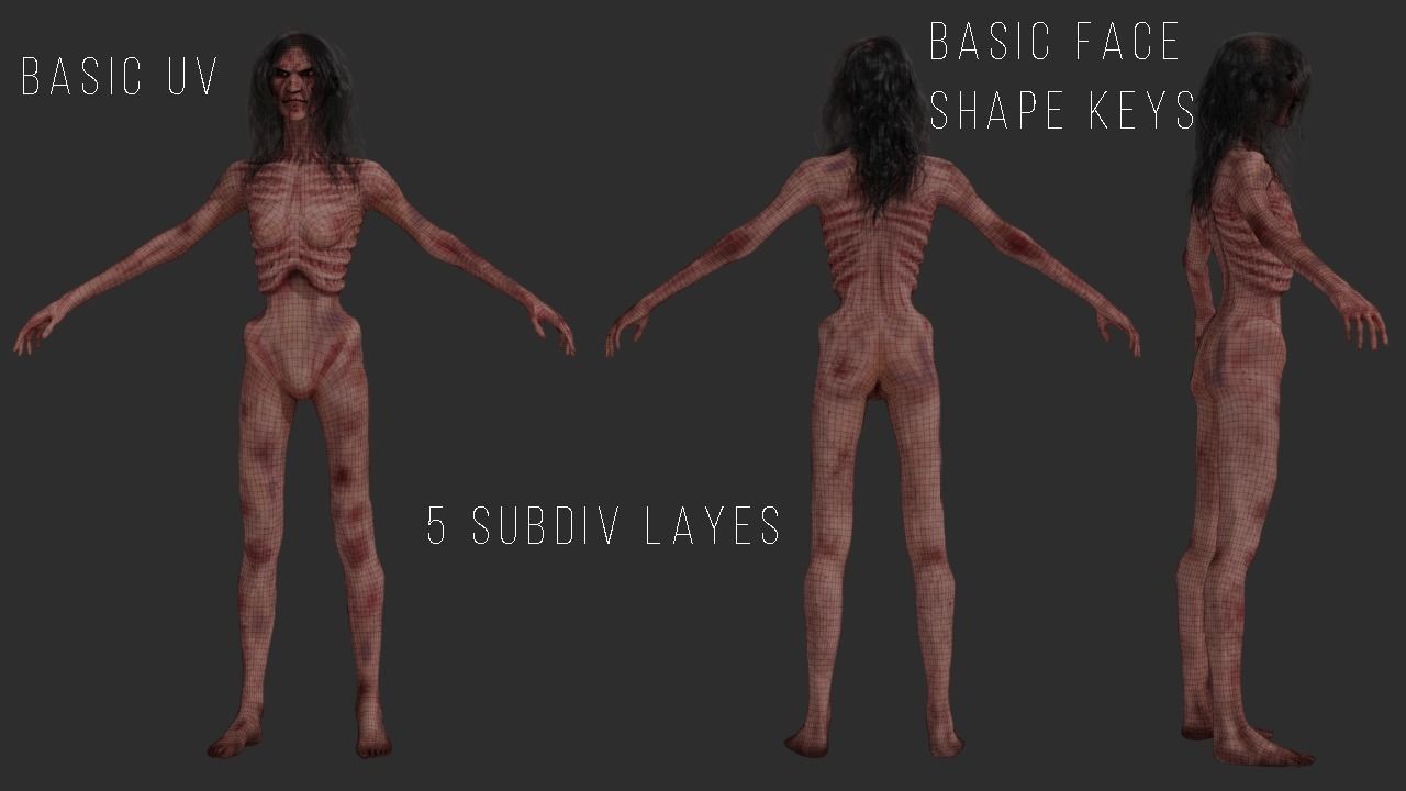 Creepy Horror Woman 3D model_5