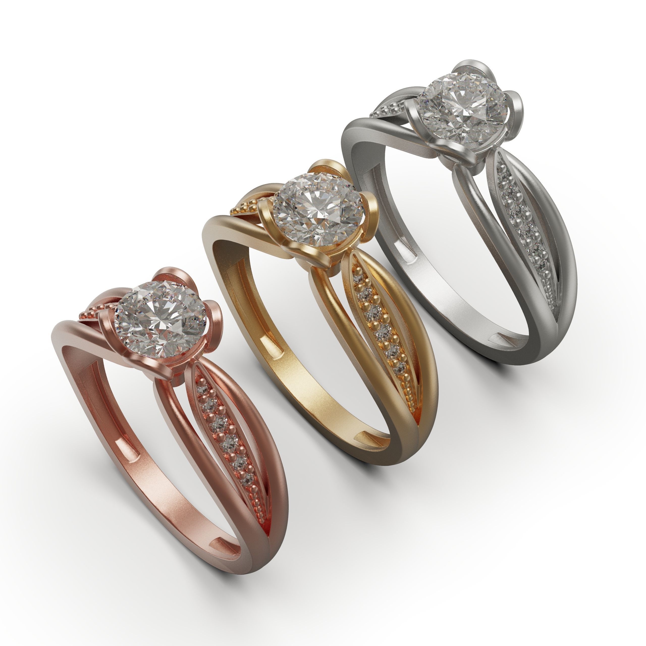 solitiare engagement ring with diamonds 3D print model_1