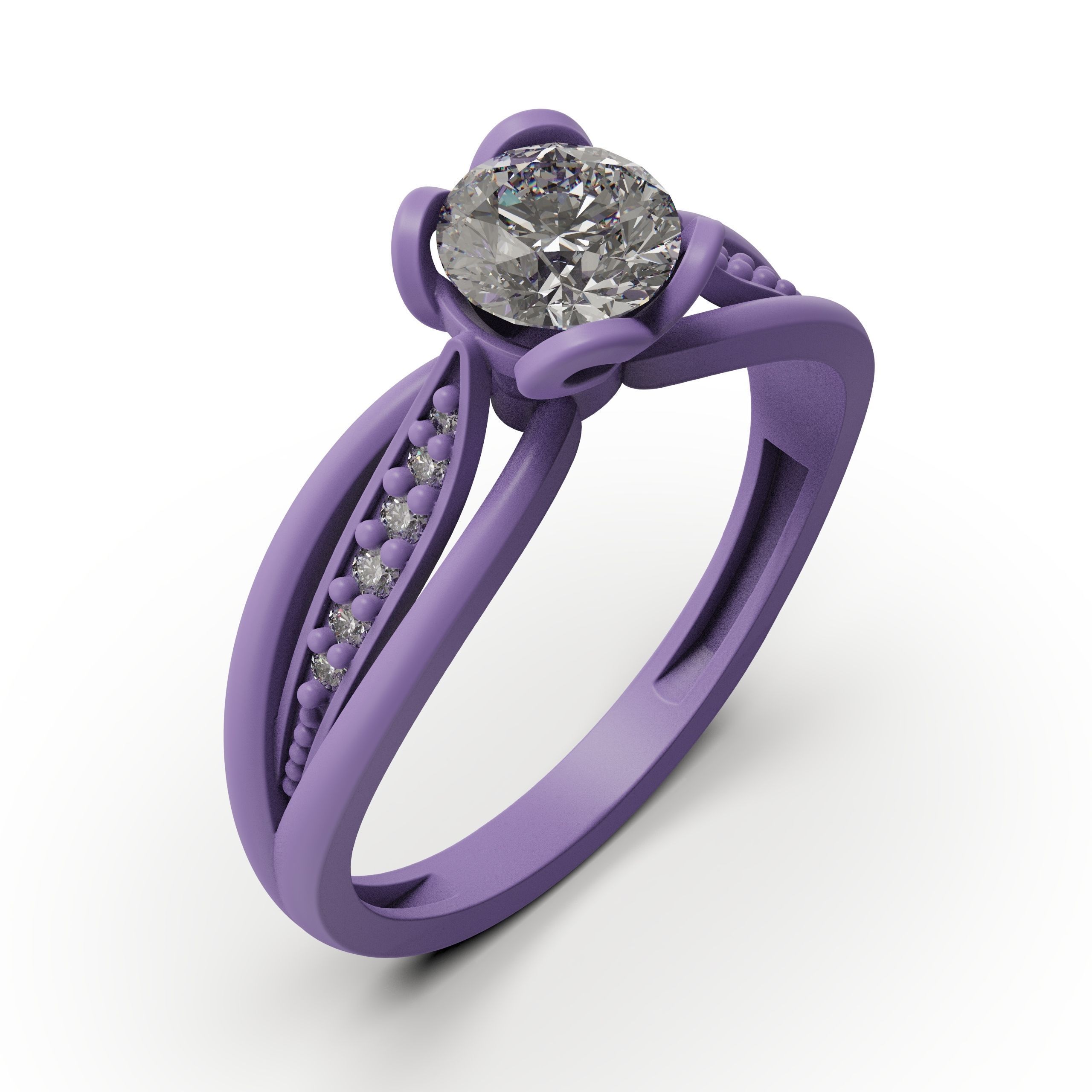 solitiare engagement ring with diamonds 3D print model_3