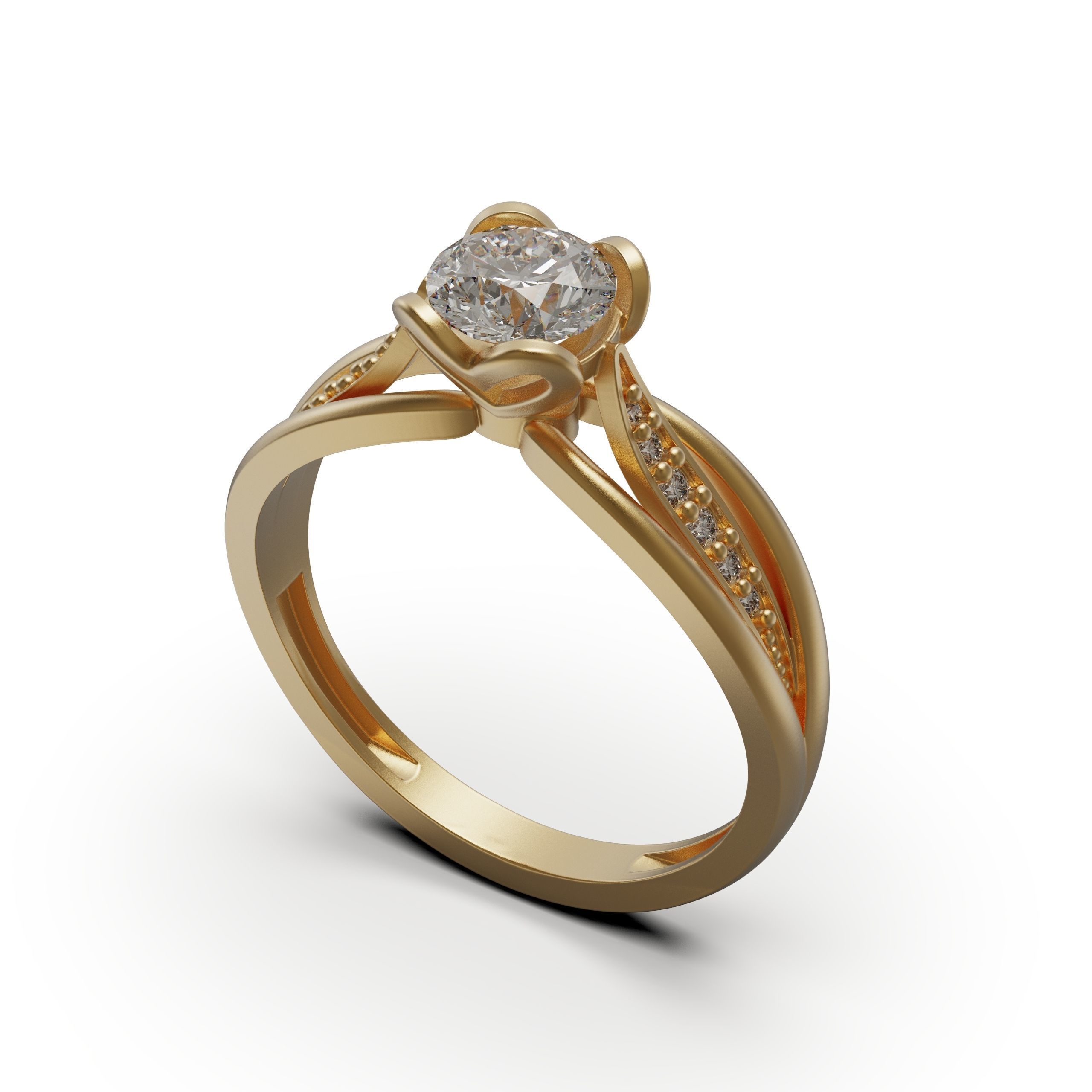 solitiare engagement ring with diamonds 3D print model_2