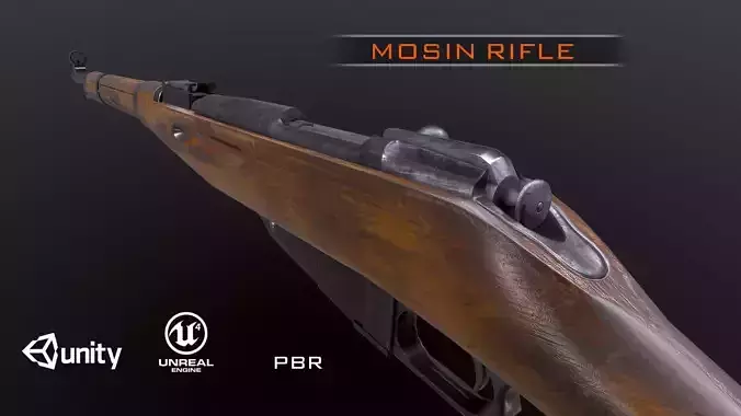 Mosin WW2 USSR rifle PBR Low-poly 3D model
