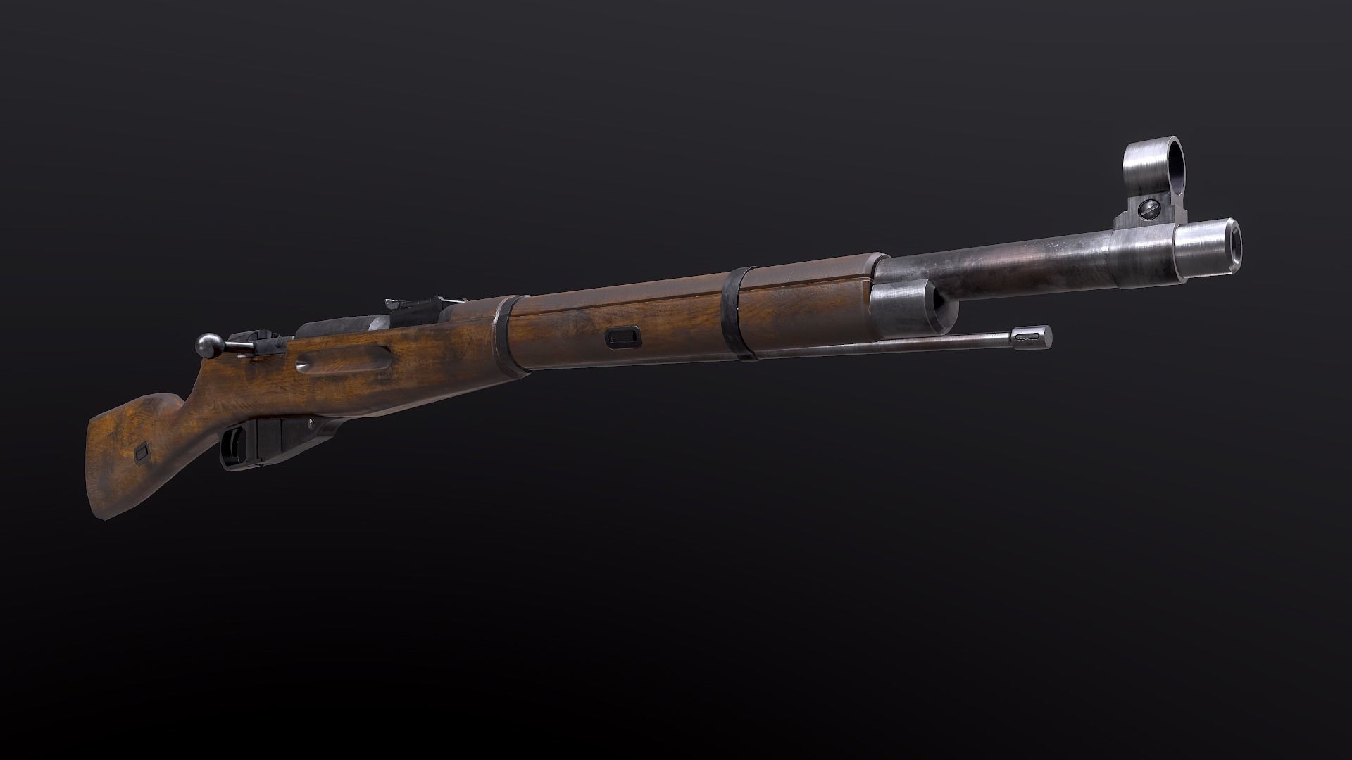 Mosin WW2 USSR rifle PBR Low-poly 3D model_3