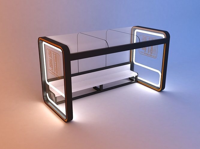 Futuristic scifi bus stop with lighting 3D model