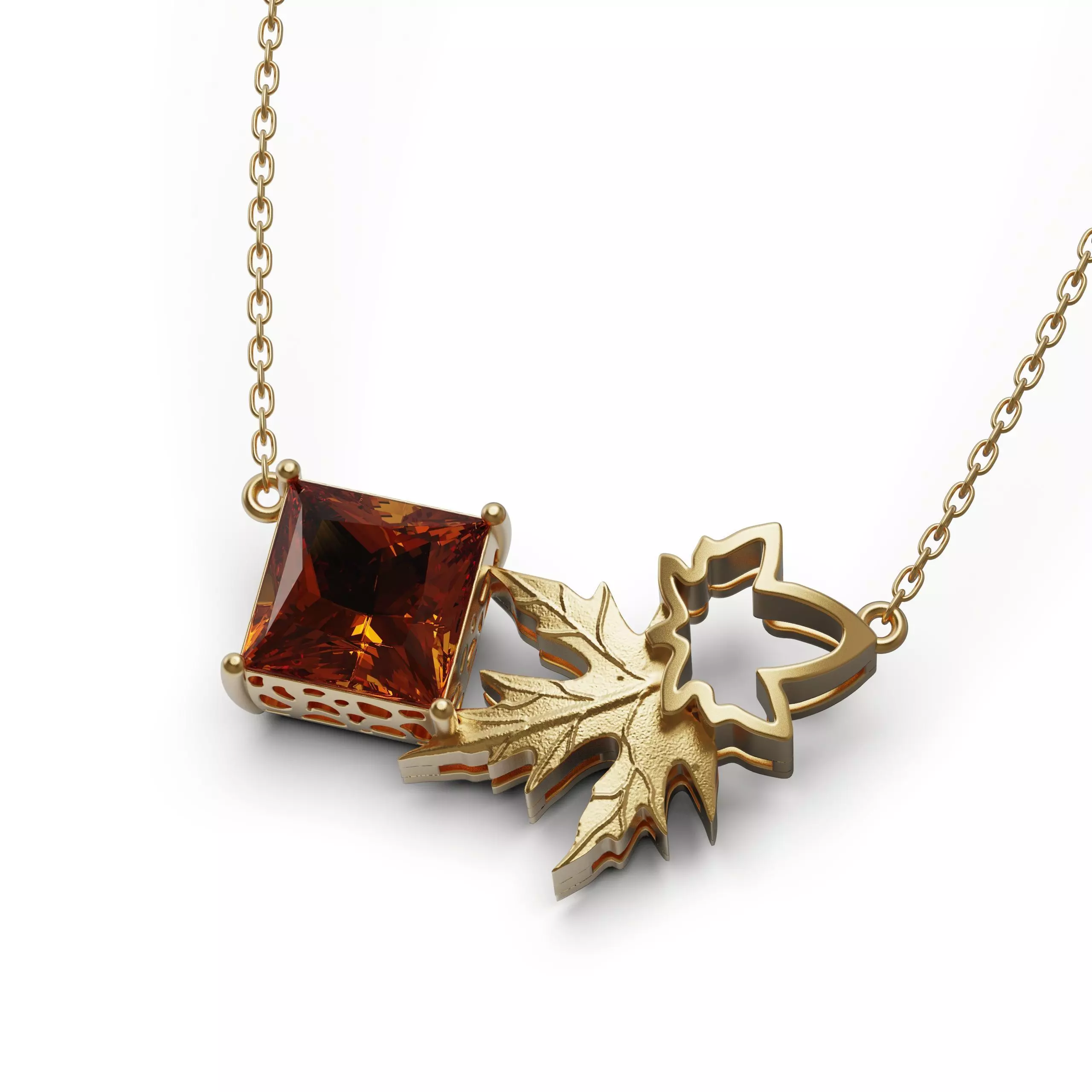 PENDANT necklace with emerald and maple leaf 3D print model