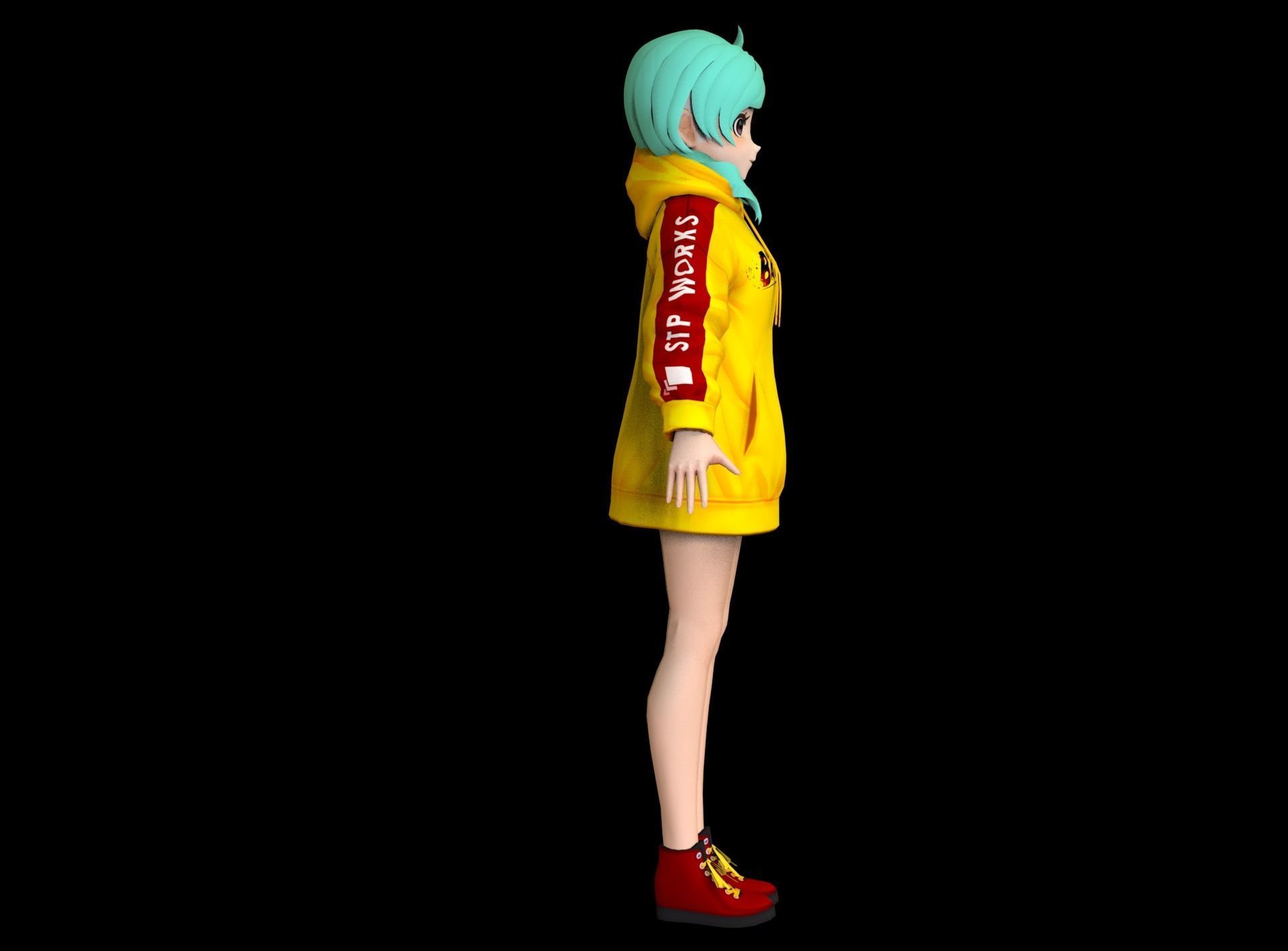 Anime Girl Low Poly Character 8 Low-poly 3D model_5