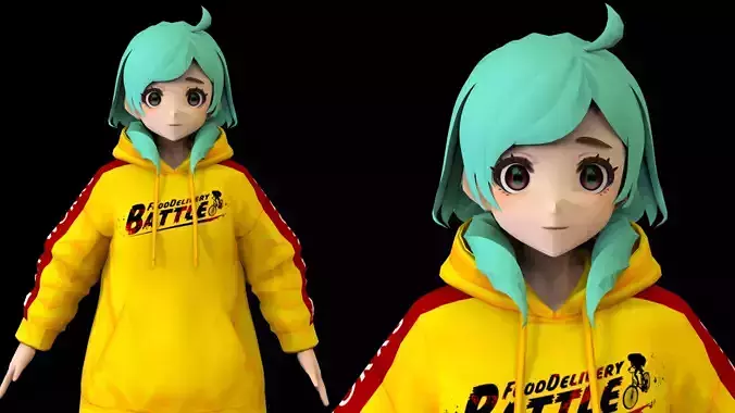Anime Girl Low Poly Character 8 Low-poly 3D model