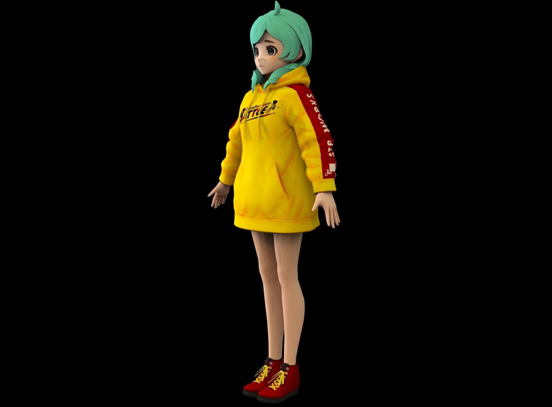 Anime Girl Low Poly Character 8 Low-poly 3D model_7