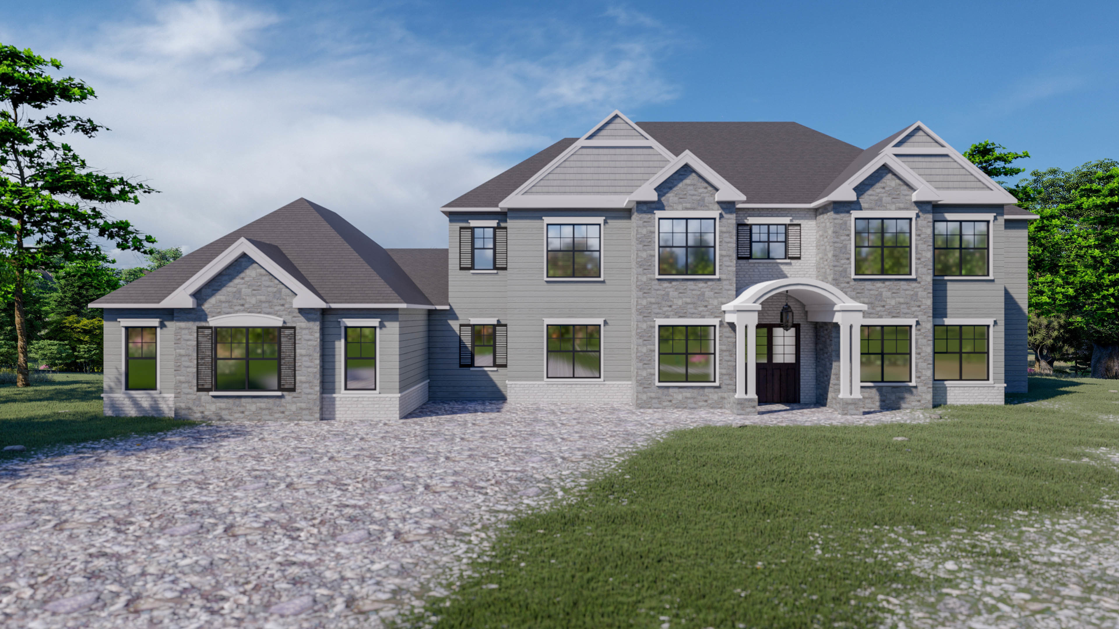 Residential Old Colonial House Exterior 3D model_1