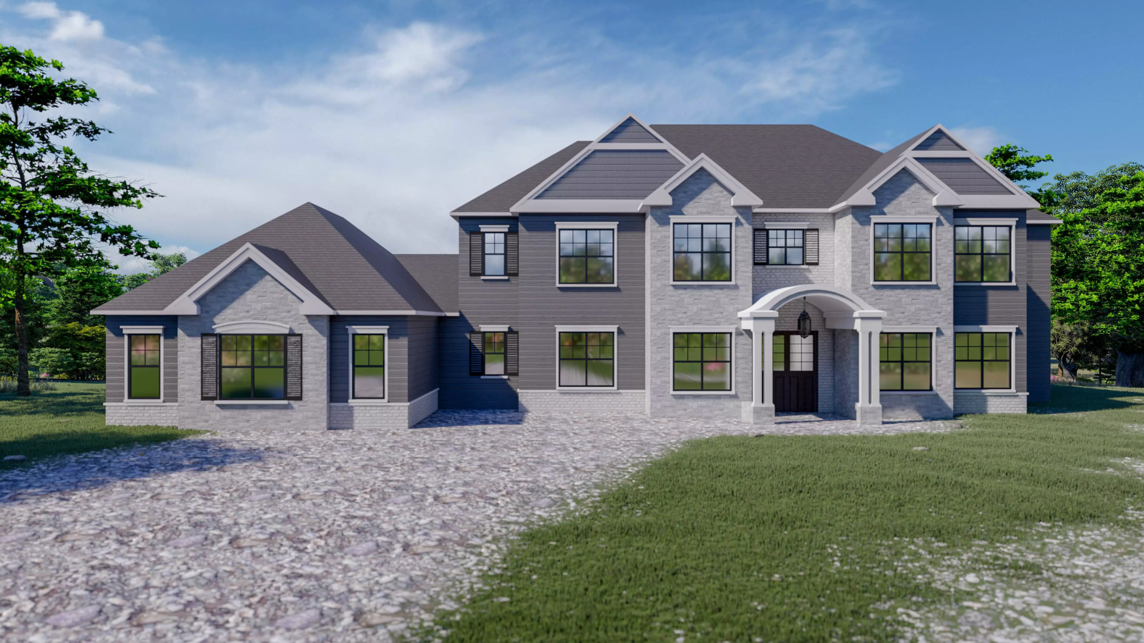 Residential Old Colonial House Exterior 3D model_0