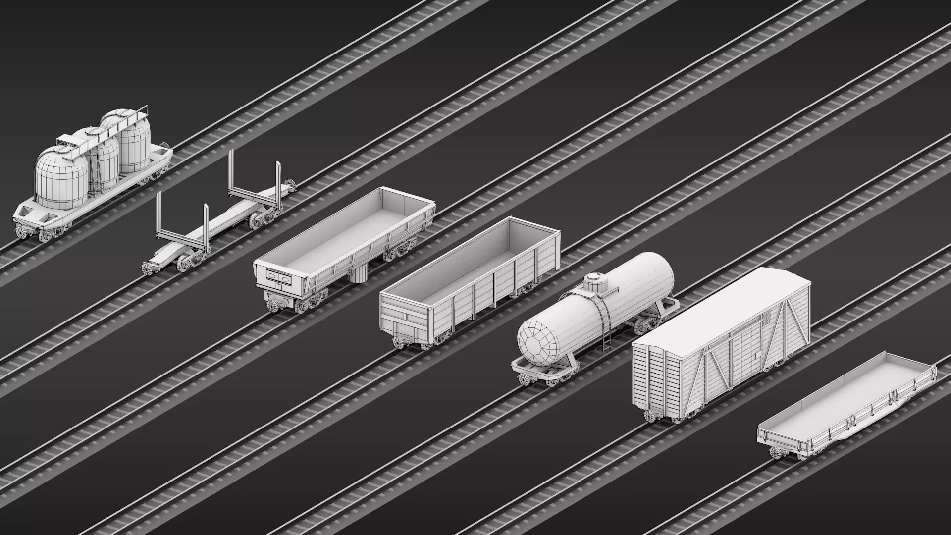 USSR Narrow gauge cargo wagons set 3D model_0