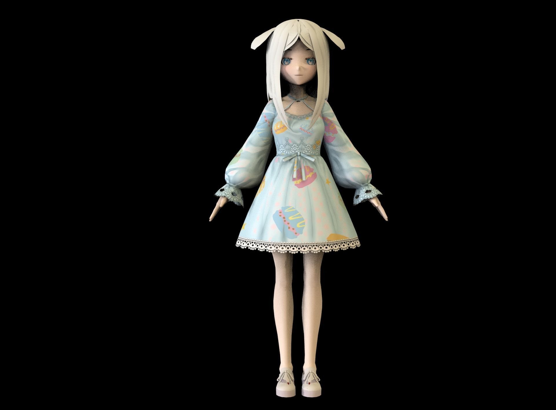 Anime Girl Low Poly Character 9 Low-poly 3D model_2