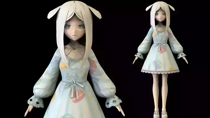 Anime Girl Low Poly Character 9 Low-poly 3D model