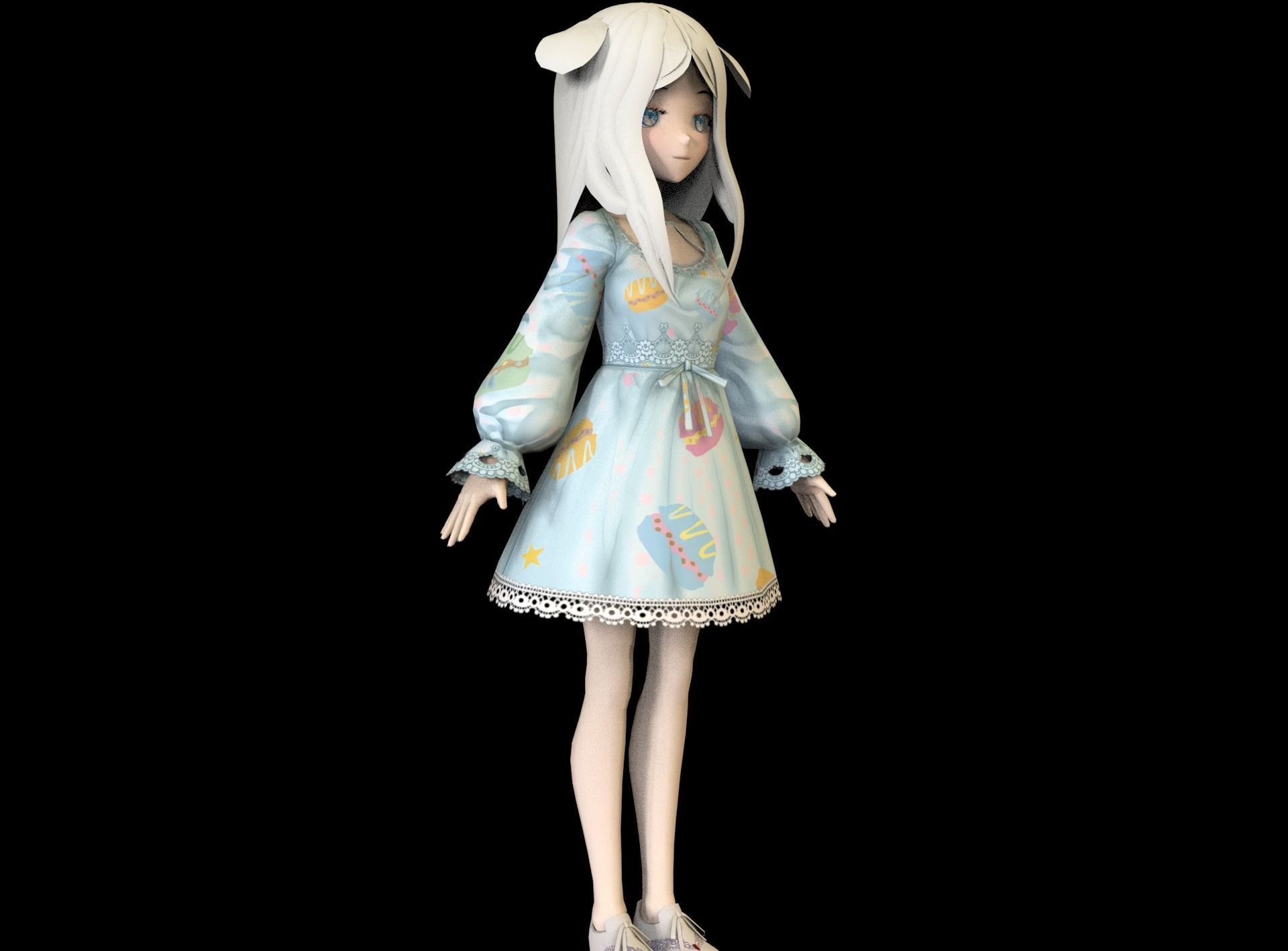 Anime Girl Low Poly Character 9 Low-poly 3D model_3