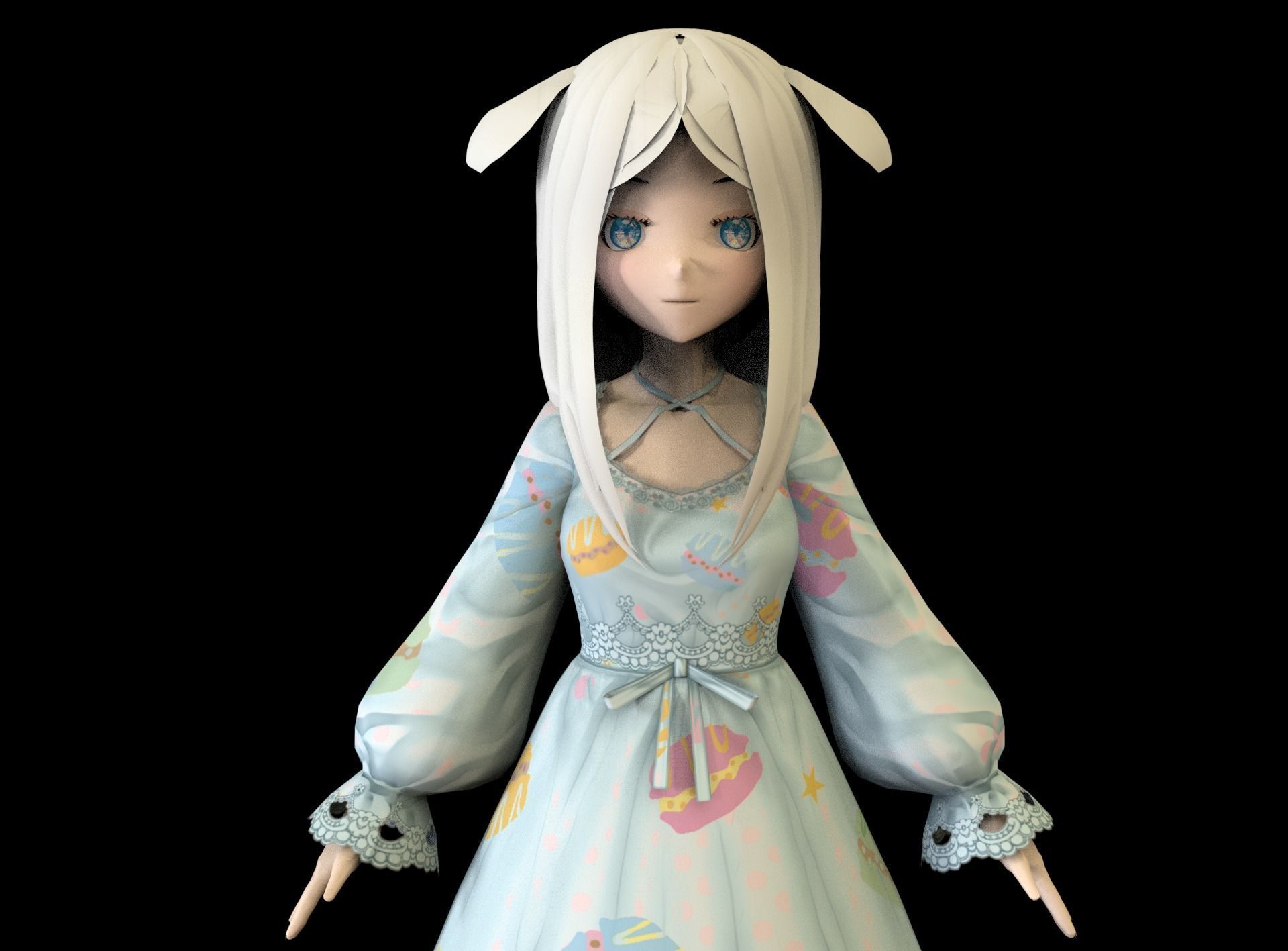 Anime Girl Low Poly Character 9 Low-poly 3D model_1