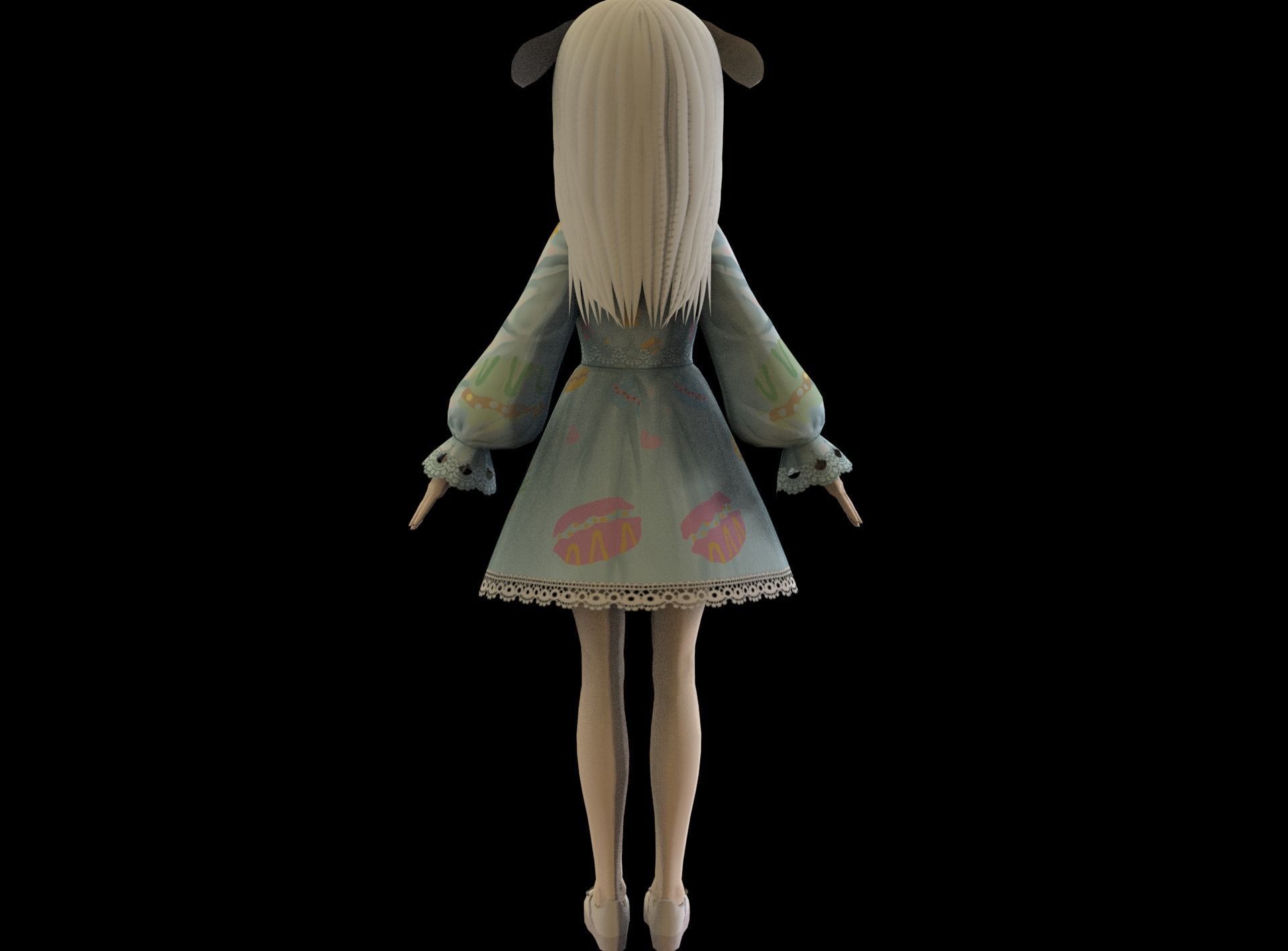 Anime Girl Low Poly Character 9 Low-poly 3D model_6