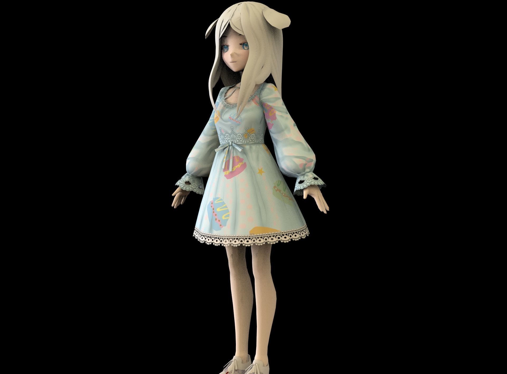 Anime Girl Low Poly Character 9 Low-poly 3D model_4