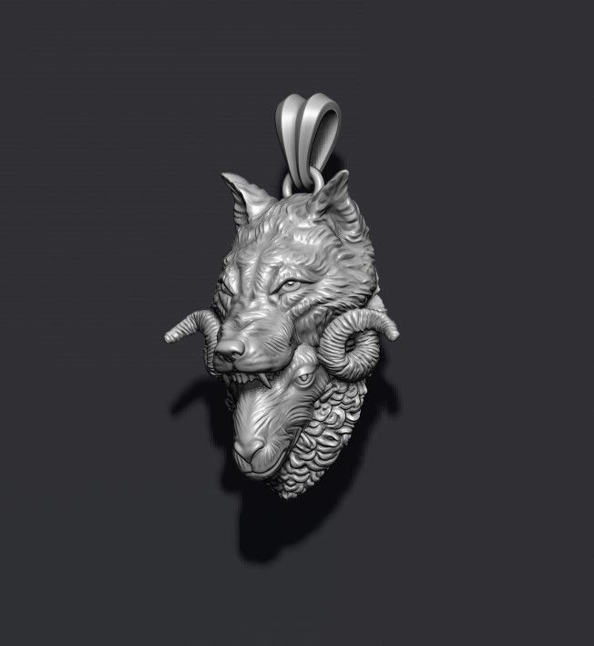 Sheep wolf pendant 3D print model_1