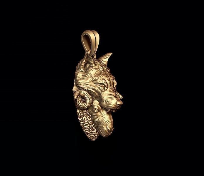 Sheep wolf pendant 3D print model_3