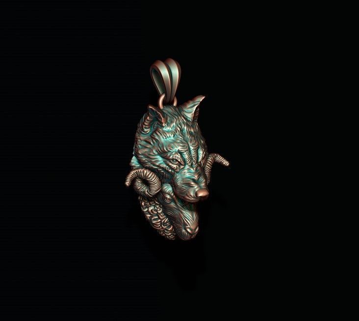 Sheep wolf pendant 3D print model_4