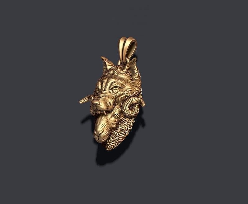 Sheep wolf pendant 3D print model_2